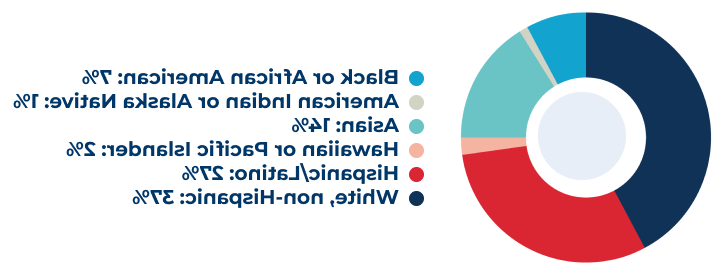 Black or African American: 7% American Indian or Alaska Native: 1% Asian: 14% Hawaiian or Pacific Islander: 2% Hispanic/Latino: 27% White, non-Hispanic: 37%